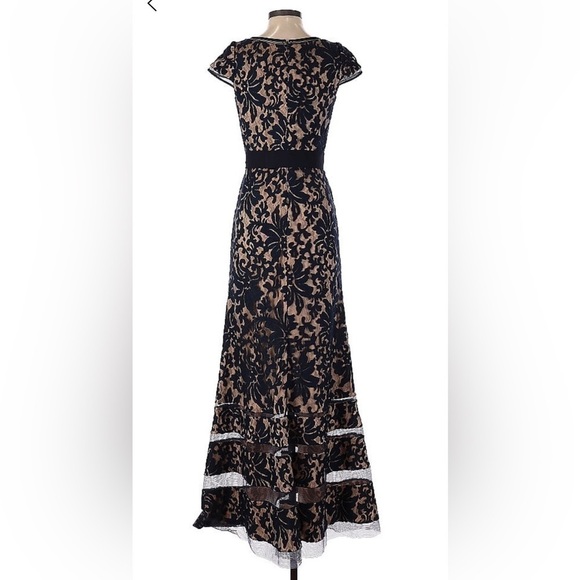 Women’s Size 2 (Altered Length) - Tadashi Shoji Navy and Tan Formal Dress - Picture 2 of 4